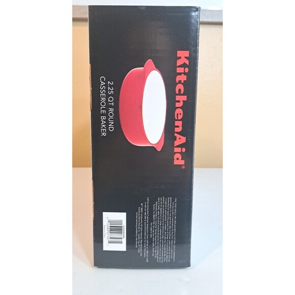 KitchenAid 2.25 QT Round Red Stoneware Casserole Baker Dish KQ990BXERA Bakeware - Picture 4 of 5